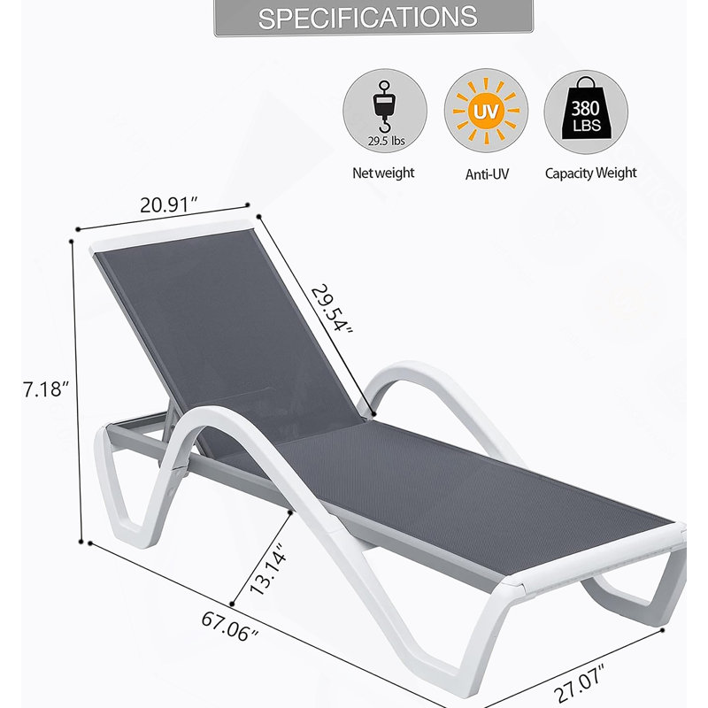 Méridiennes de patio réglables en aluminium avec accoudoirs