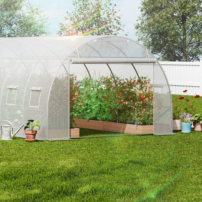 Large White Walk-In Tunnel Greenhouse with Galvanized Steel Frame