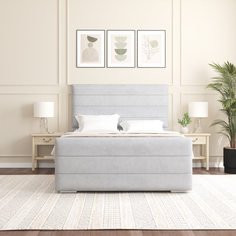 Boggs Upholstered Bed, Single (3'), Light Silver