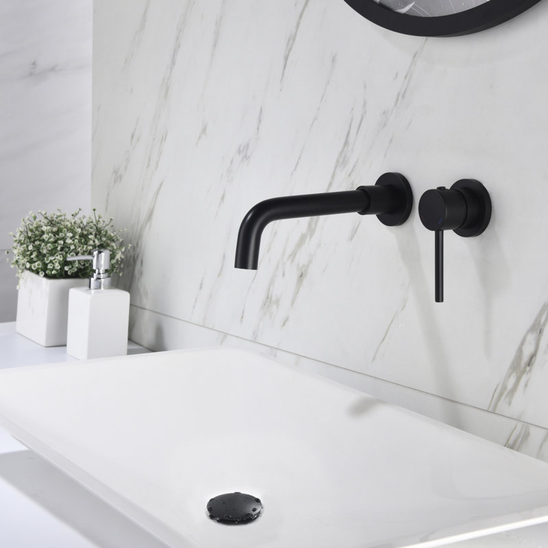 Wall Mounted Single Handle Bathroom Sink Faucet With Pop-Up Drain (No Overflow)