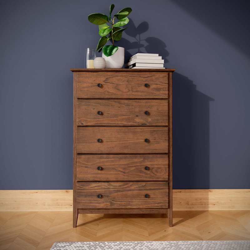 Commode 5 tiroirs Greenport, Noyer brossé