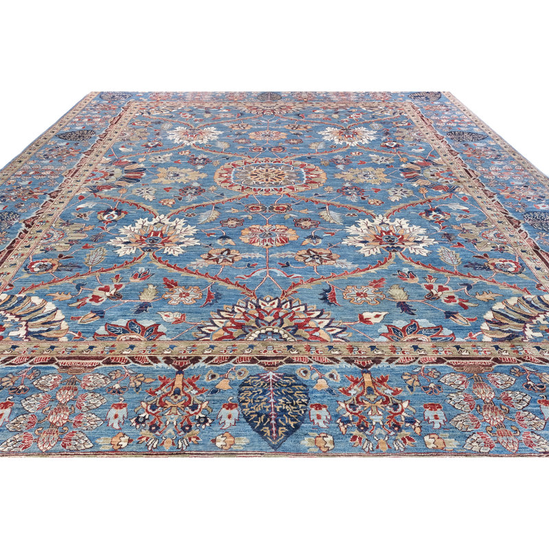 High-Quality Hand-Knotted Blue And Red Area Rug