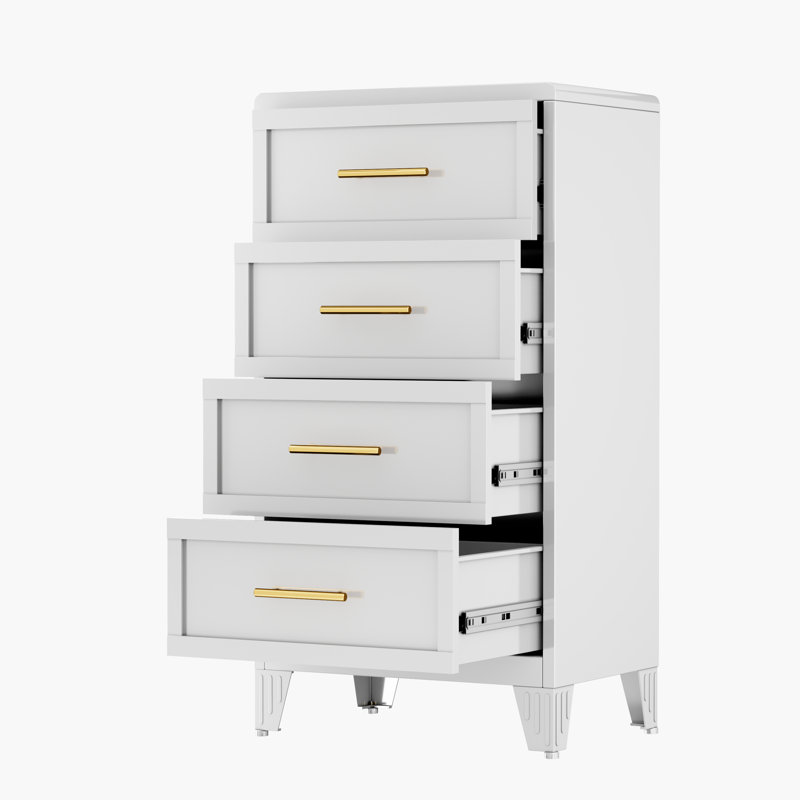 Metal White 3 Drawer Nightstand, White