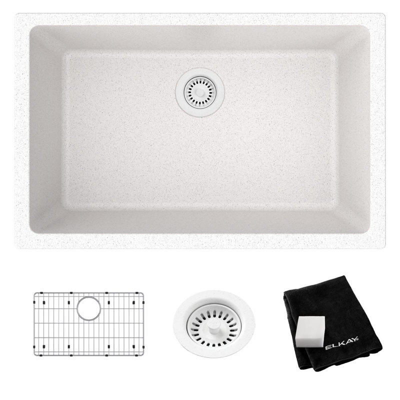 Ensemble de lavabo simple encastrable Elkay Quartz Classic 29 1/2 po x 18 3/4 po x 9 1/2 po, graphite, Blanc