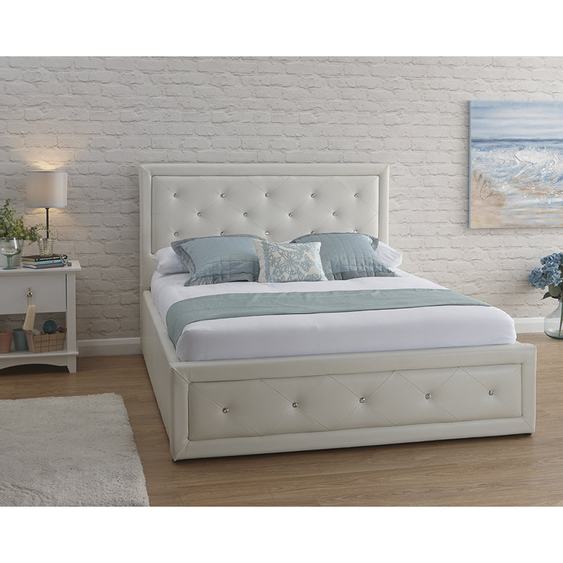 Dadur Upholstered Ottoman Storage Bed, White, Double (4'6)	