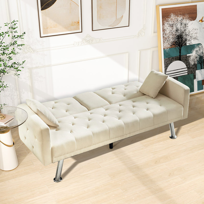 Canapé convertible capitonné double / double 75,59 po, Lin beige