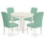 Ensemble de salle à manger 5 pièces comprenant une table de cuisine ronde et 4 chaises Parson rembourrées en similicuir Pond, 42 x 42 po, lin blanc-1442358872-1357128785