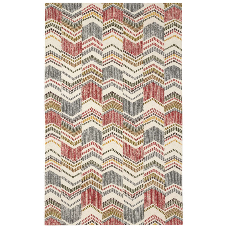 Zig Zag Hand Micro Hooked Wool Rug, Rectangle 3' x 5'
