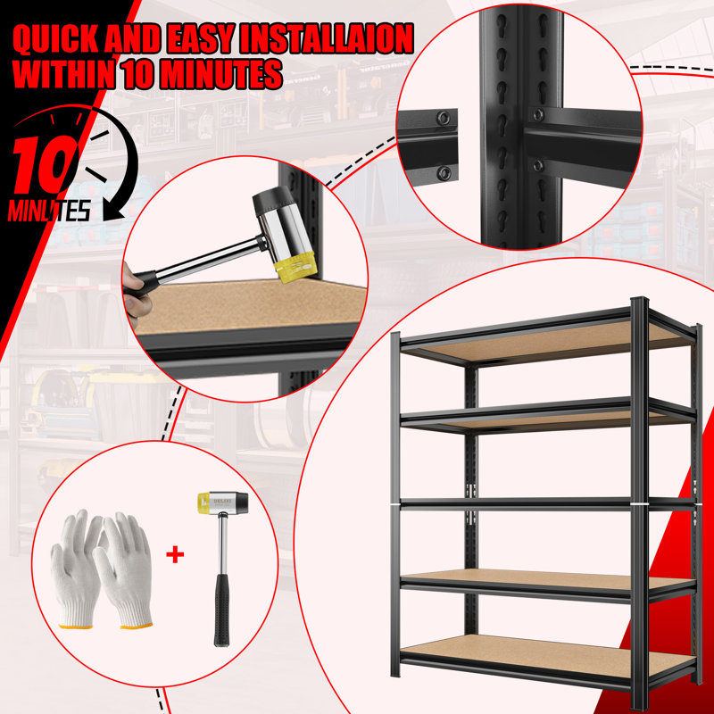 Support de garage, (5 tablettes) H 73,2 po x l 47 po x P 24 po