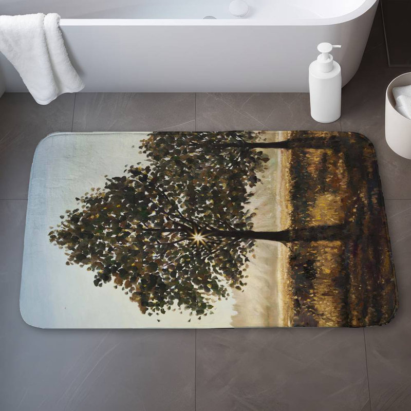 Trees in the countryside Bath Mat with Non-Slip Backing - Quick Dry Memory Foam Bathroom Rug - Absorbent - Modern Plush Spa-Style - Machine Washable