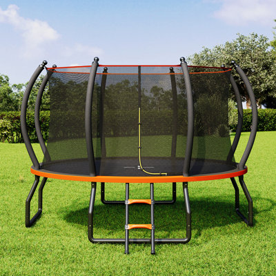 Le trampoline d'extérieur de 14 pi avec filet d'enclos et échelle Albott met en valeur les trampolines récréatives pour enfants et adultes, cadre à connexion rapide, homologation ASTM