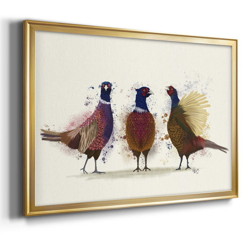 " Pheasant Trio ", 26" H x 38" W x 1.5" D, Gold