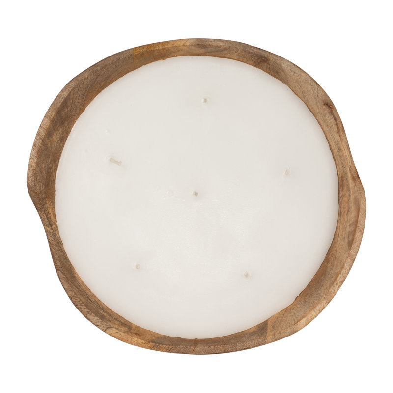 Jeimi Indoor Mango Wood Wax Candle Bowl with Handcarved Organic Shape and Multi-Wick Design for Decorative Accent Display in Natural Wood Material