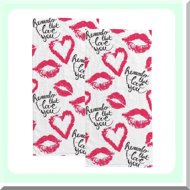 LoveLuxe Soft & Absorbent Bath Hand Towels - Set of 2, Heart Lips Design, Perfect for Bathroom, Kitchen, Hotel, Gym, Spa