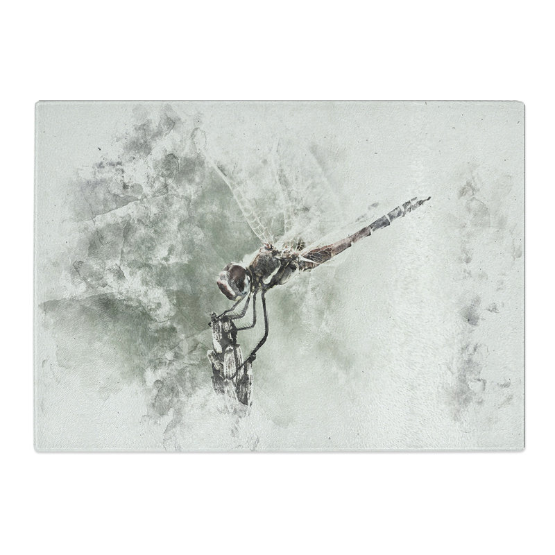 Tempered Glass Perched Dragonfly Chopping Board, 28.5 cm x 39 cm
