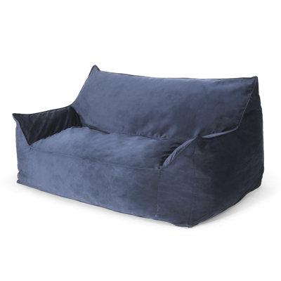  Fila Navy Blue Velveteen 2-Seater Oversized Bean Bag Chair with Armrests, Comfy Shared Seating for Living Rooms