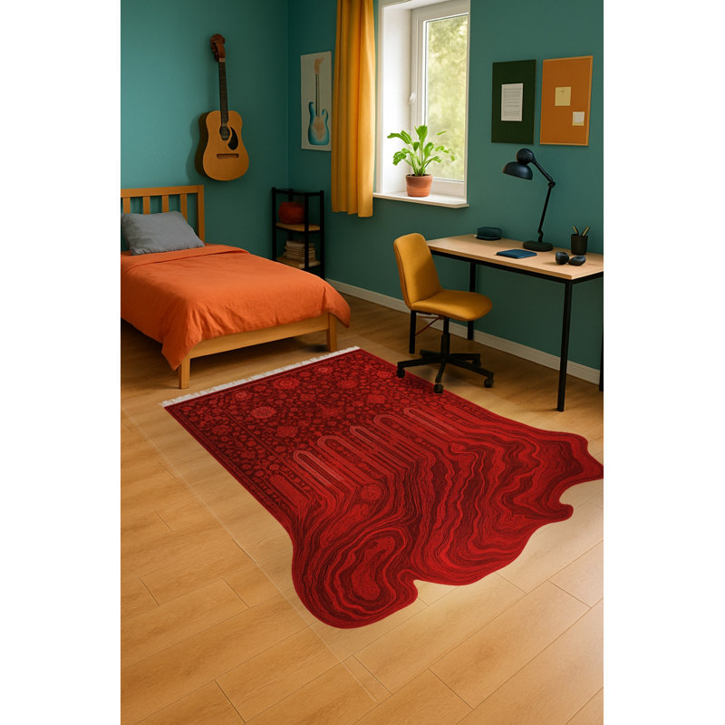 Tapis tissé à motif floral rouge Mosso, 4'11" x 9'10"