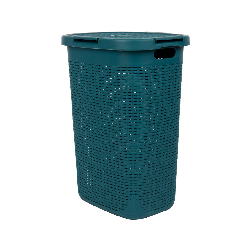  60 L Slim Laundry Hamper, Clothes Basket, Lid, Plastic, 24" H x 14.25" W x 10.1" D, Blue