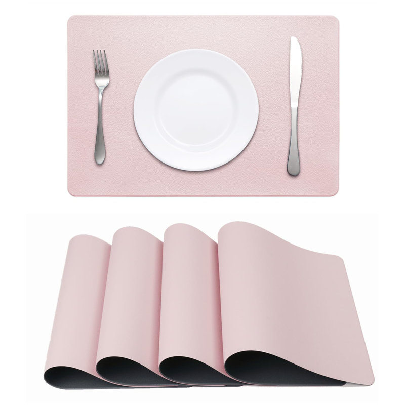 Ensemble de 4 napperons en similicuir Heloho rose et gris, ensemble de 4 napperons
