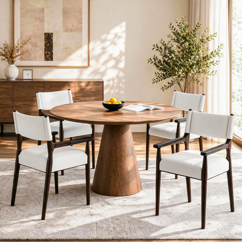 Ensemble de 4 fauteuils de salle à manger rembourrés en bois massif, Beige