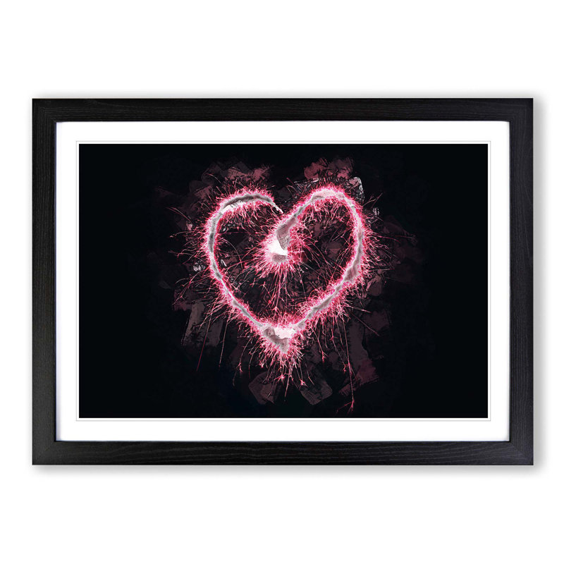 Spark of Love in Pink in Abstract - Picture Frame Graphic Art Print, 27cm H x 36cm W x 2cm D, Black Framed