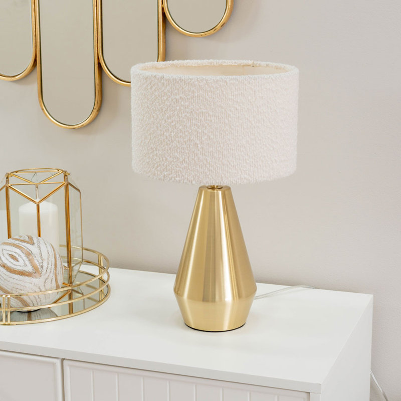 Metal Table Lamp, Gold, Cream