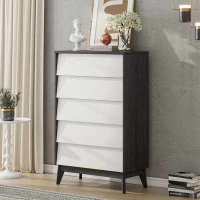 Commode 5 tiroirs Chantice, noyer blanc / noir