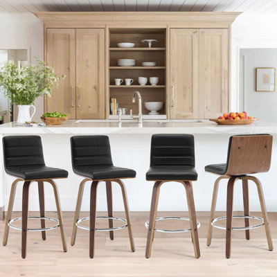 65 CM Swivel Bar Stools With Back Faux Leather Upholstered