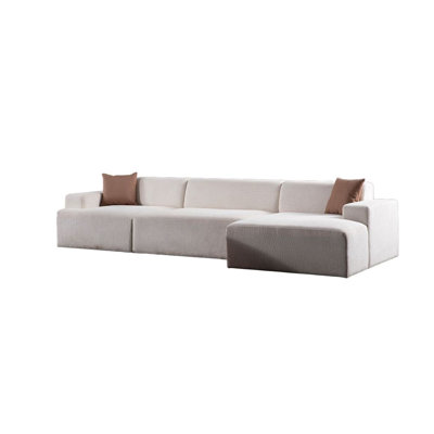 Élégant canapé d'angle, blanc, 141,7 po x 57,1 po x 29,5 po | Structure durable en bois et en carton, tissu 100% polyester, nettoyage à sec | Rembourrage confortable en mousse à 28 po, dossier fixe | Parfait pour les salons modernes et les espaces familiaux