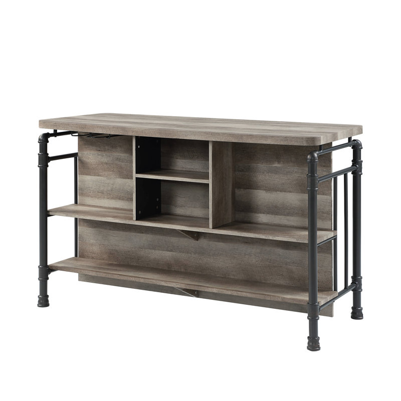 Îlot de cuisine à 5 tablettes Jemerrio en chêne antique et gris sable