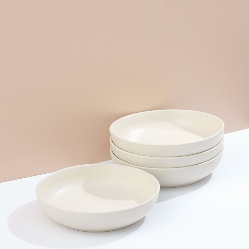 JoyJolt Mesa 4pc Stoneware Pasta Bowl set, 40oz, Matte Linen