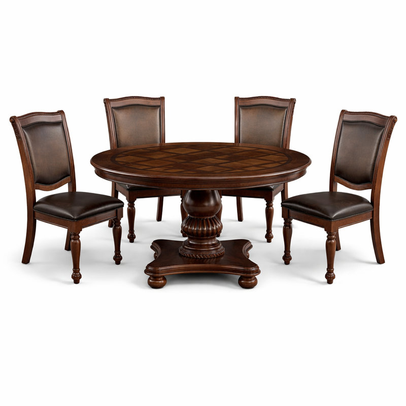 Engles 5-Piece Traditional Dining Set— 54" Round Table + 4 Side Chairs 
