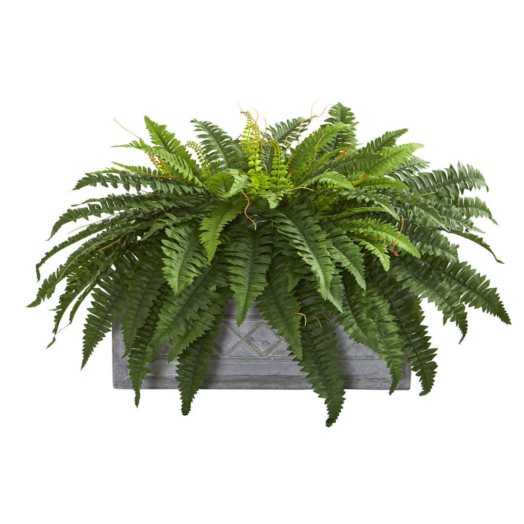 30'' Faux Fern Plant in Stone Planter Charlton Home®