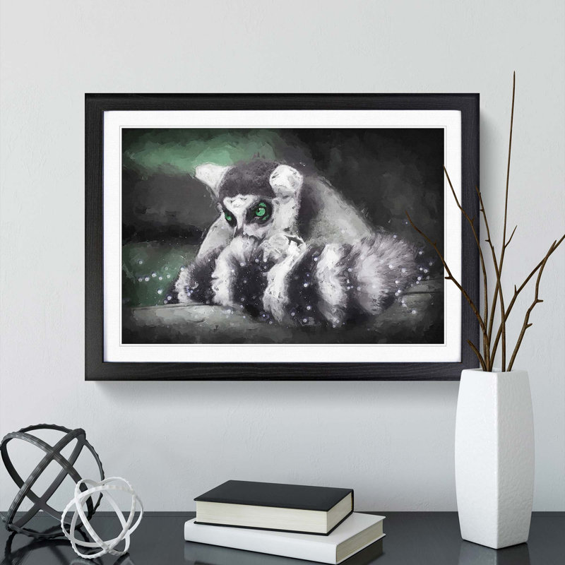 Ring-Tailed Lemur in Abstract - Picture Frame Painting Print, Black, 60cm H x 91cm W x 2cm D