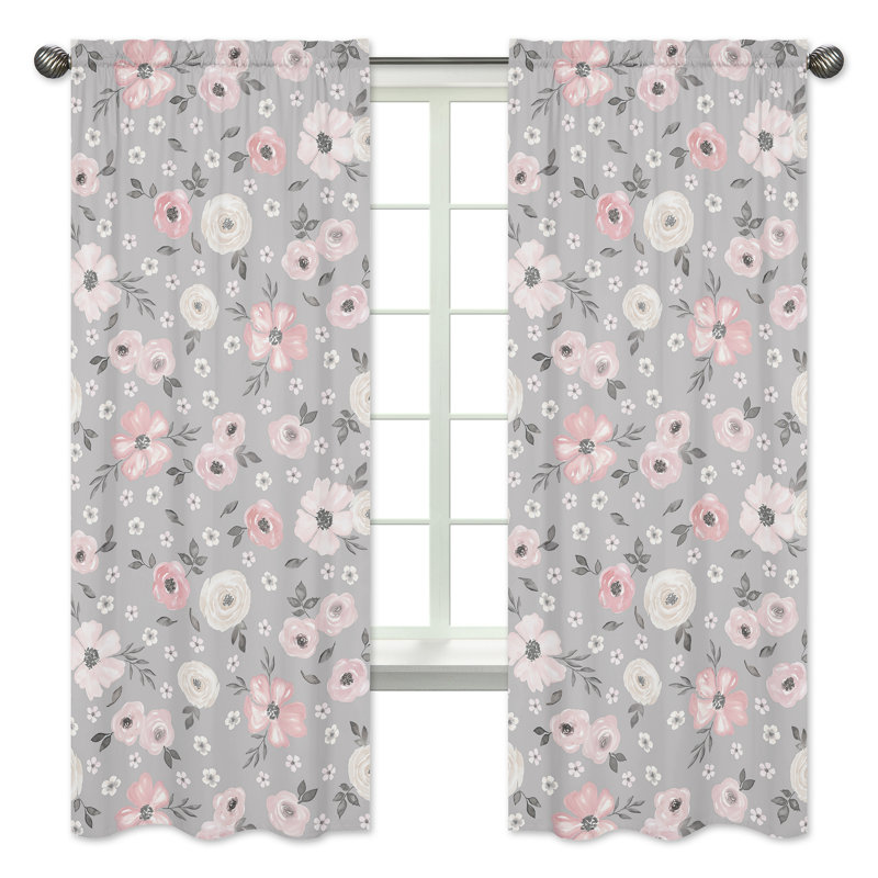 Floral Semi-Sheer Rod Pocket Curtain Panels