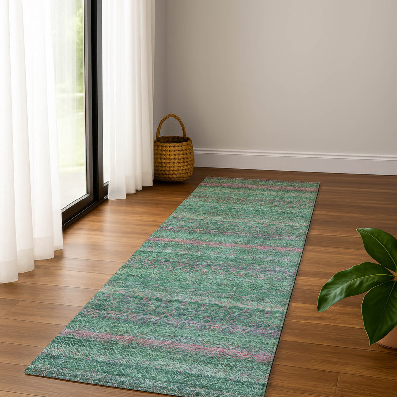 Premium Machine Washable Mayfield Striped Rug, 2'3" x 7'6" Runner, Green
