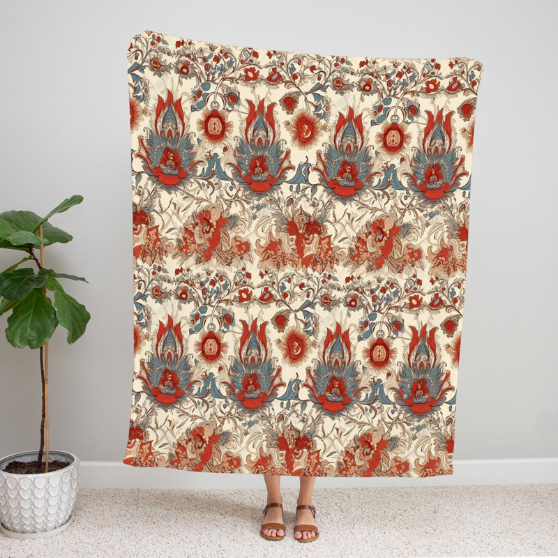 Throw Blanket, 51" W x 60" L, Floral/Abstract, Orange/Red/Blue