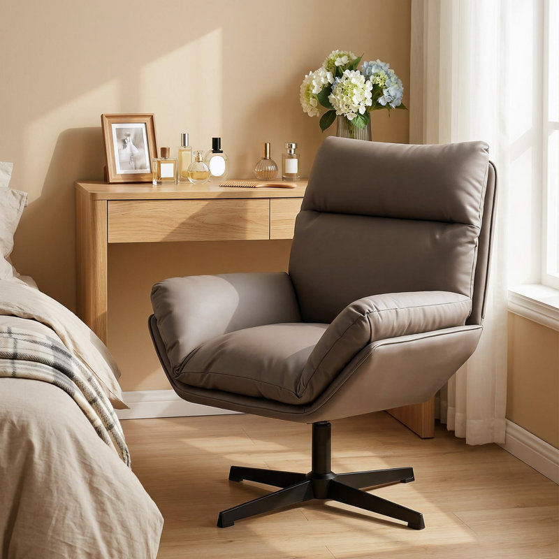 Faux Leather Swivel Accent Chair, Dark Brown