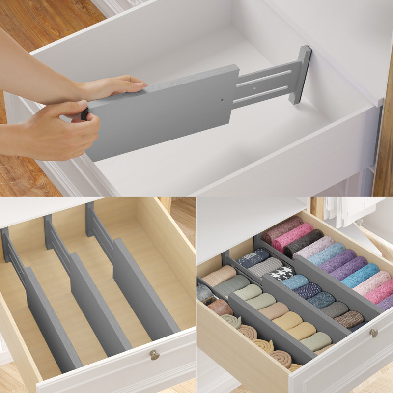 Adjustable Gray Bamboo Dresser Drawer Dividers, 6-Pack