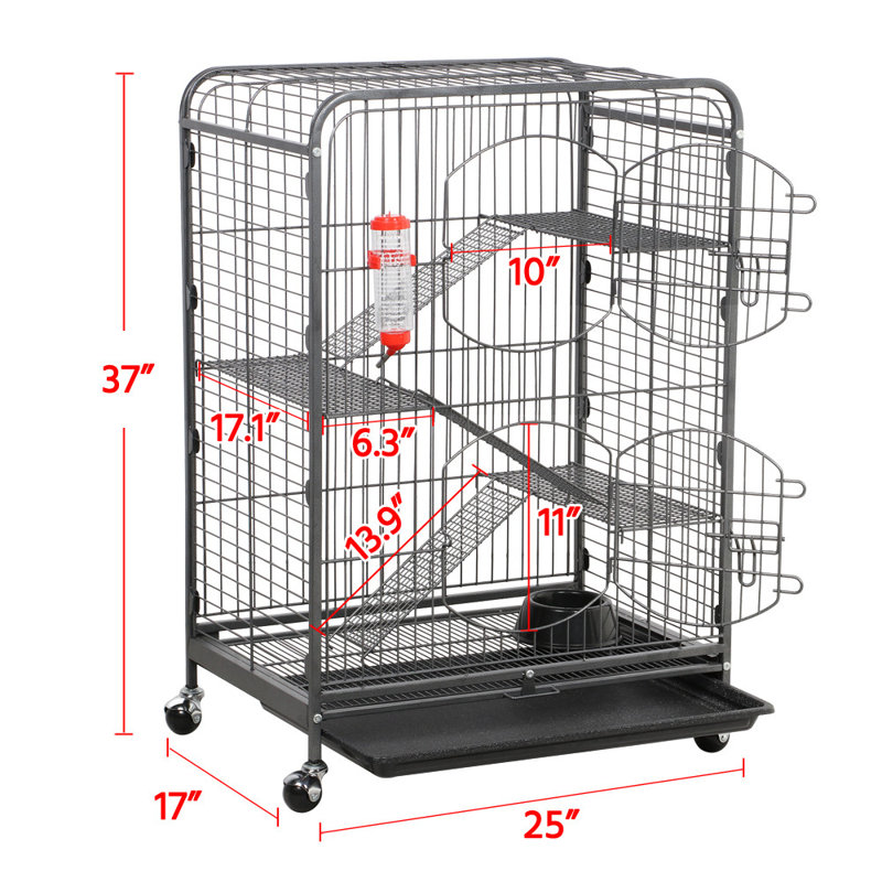 Cage à souris avec rampe Glisson, Noir, Petit (H 36,8 po x l 25,2 po x L 17,1 po)