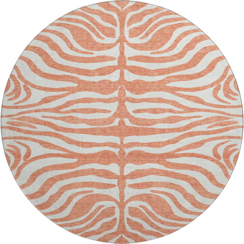 Premium Machine Washable Goulven AMF1042 Animal Print Rug, Round 8'