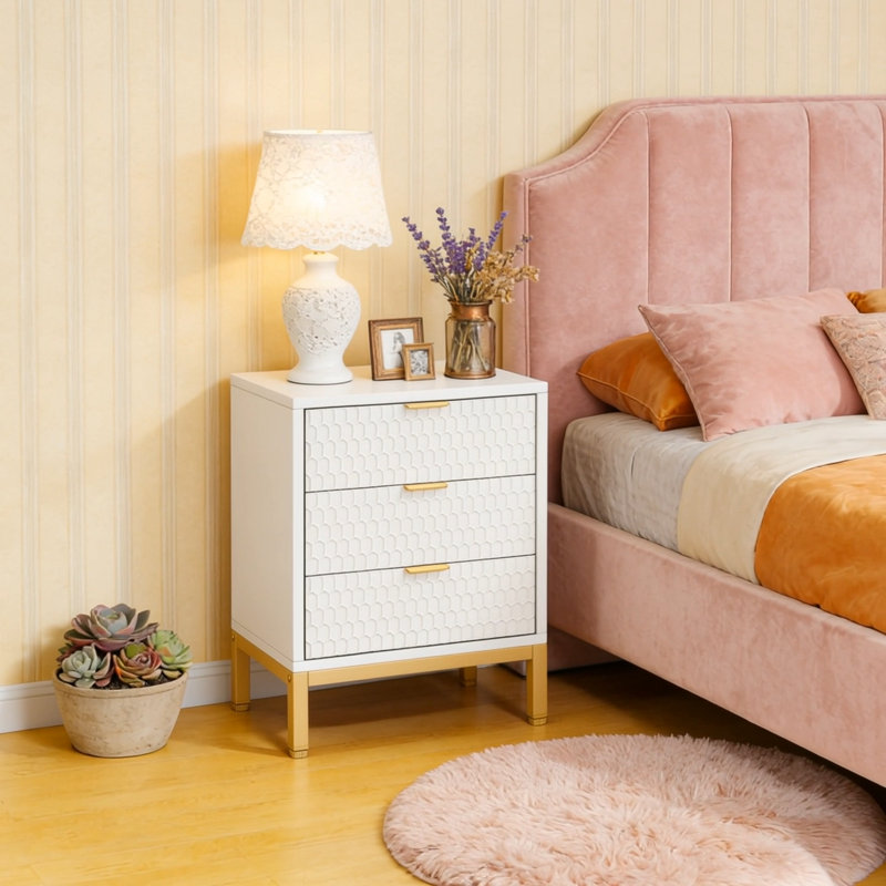 Table de chevet 25,8 po avec 3 tiroirs Modern