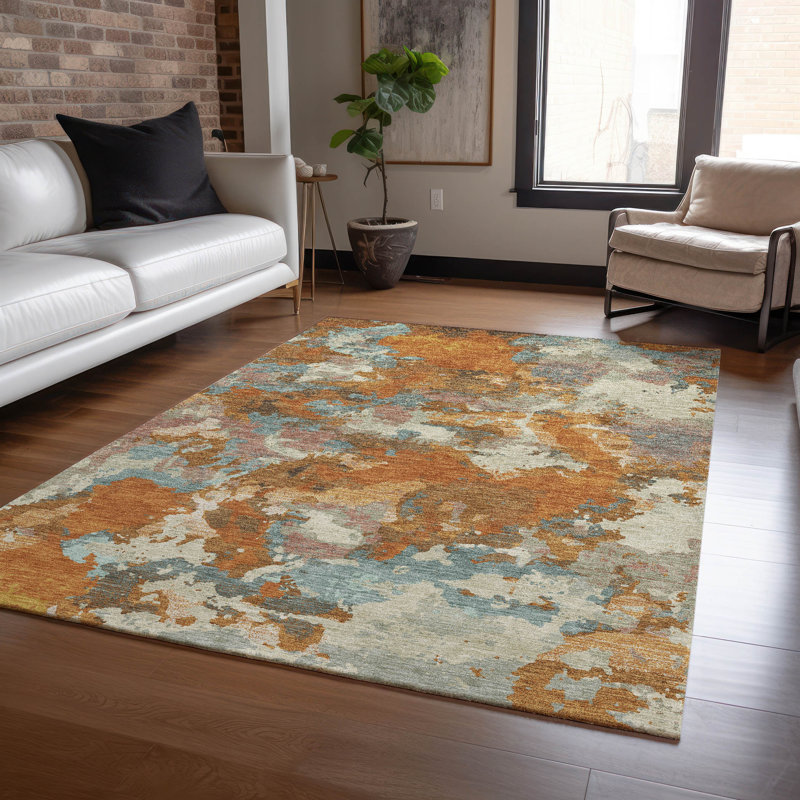 Tapis intérieur / extérieur orange lavable Sorrin - LOOMlan, 10 pi x 14 pi