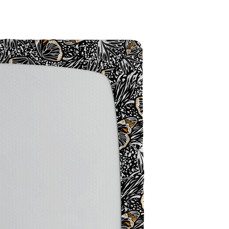 Drap-housse à motif floral Ambesonne, Jaune souci, noir, blanc / floral, Drap-housse simple TG