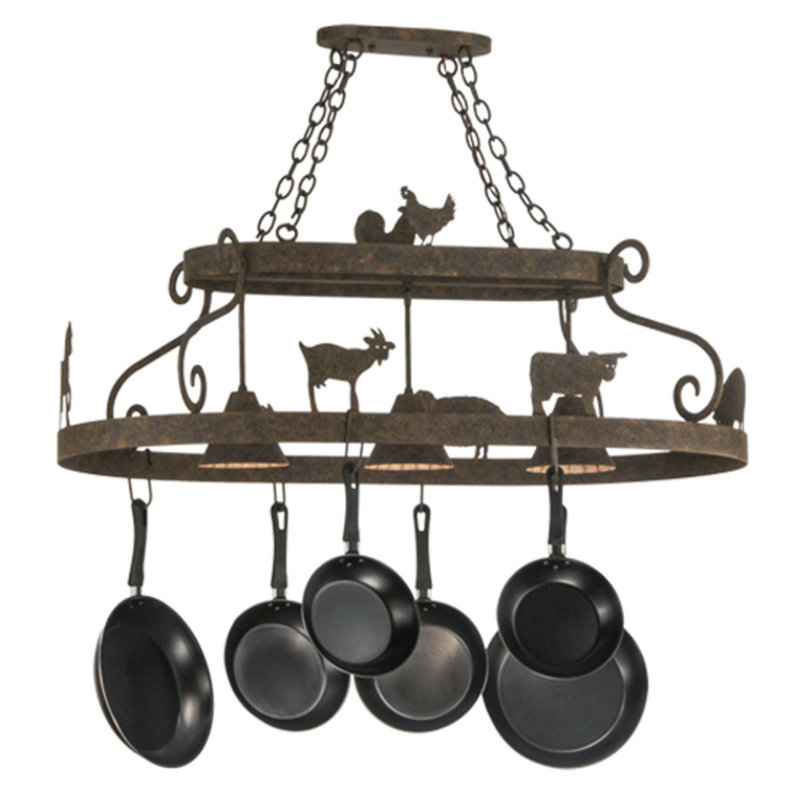 Barn Animals Steel Handcrafted Oval Chandelier Pot Rack