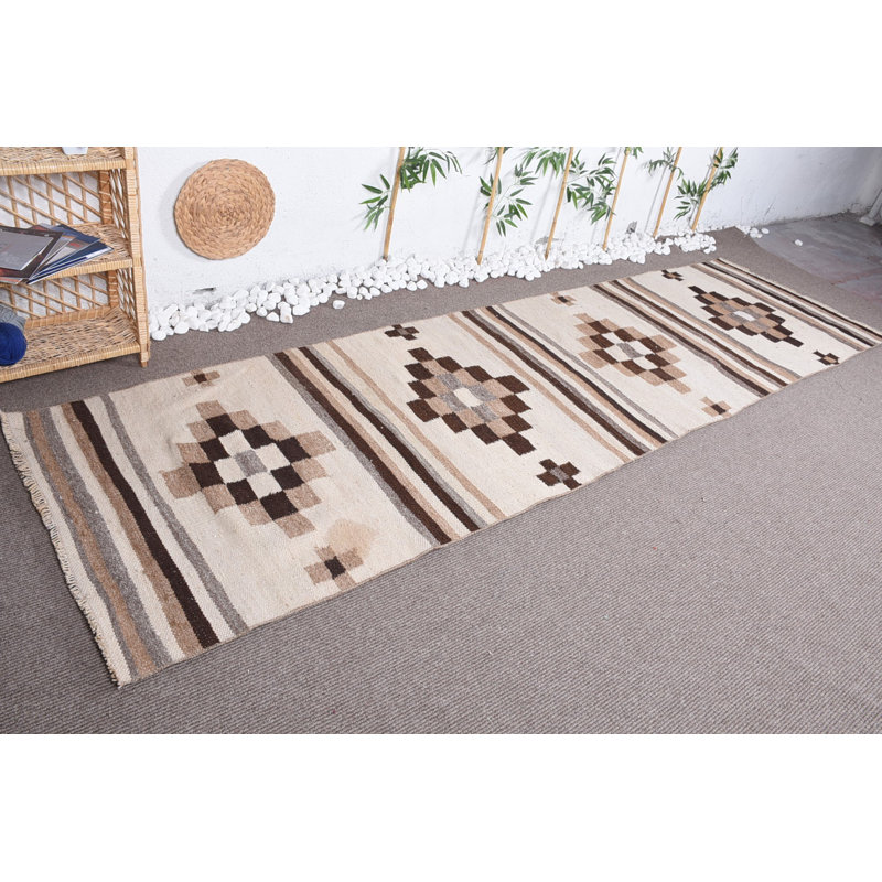 Tapis antique, tapis tissés à la main, tapis turcs, tapis long coureur, tapis beige, tapis rétro