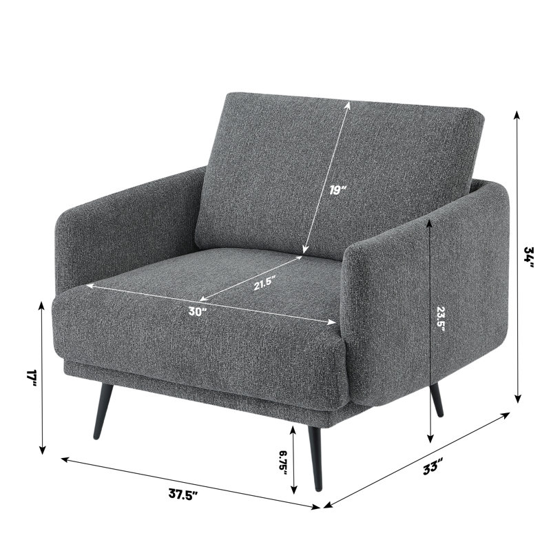 Karaka 37.5'' Wide Oversized Armchair accent chair single seat sofa for living room, Dark Gray Chenille