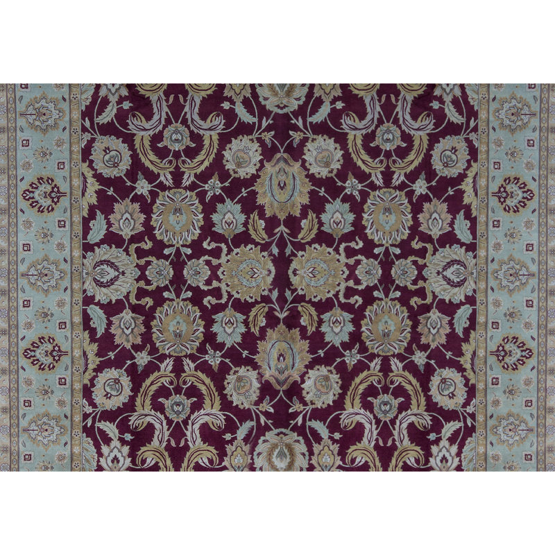 Tapis rouge et vert noué à la main de haute qualité