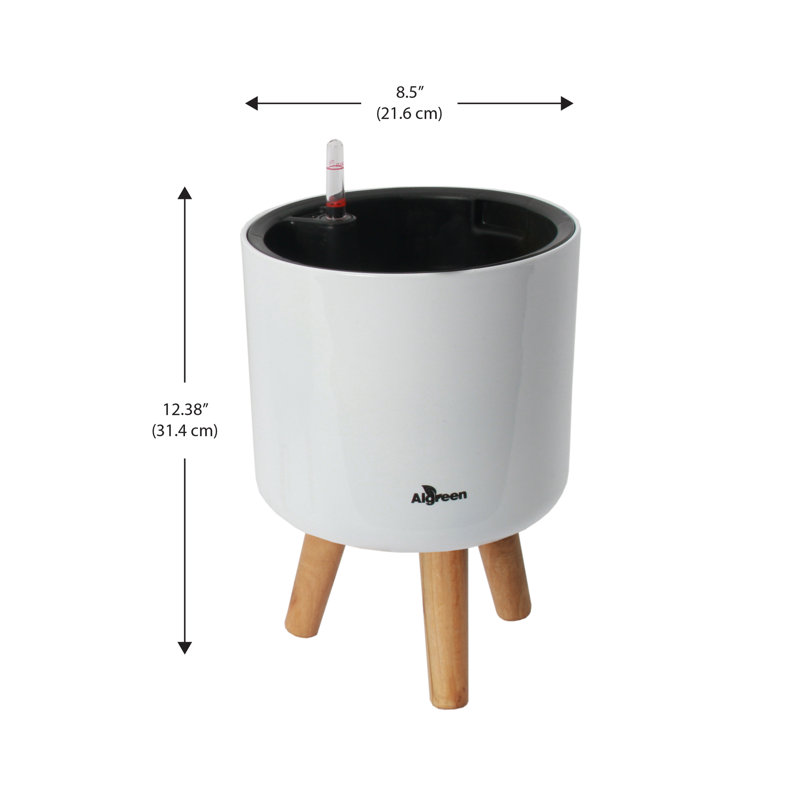 Modena Self-Watering Planter with Stand, 13.25"H x 9"W x 9"D, White