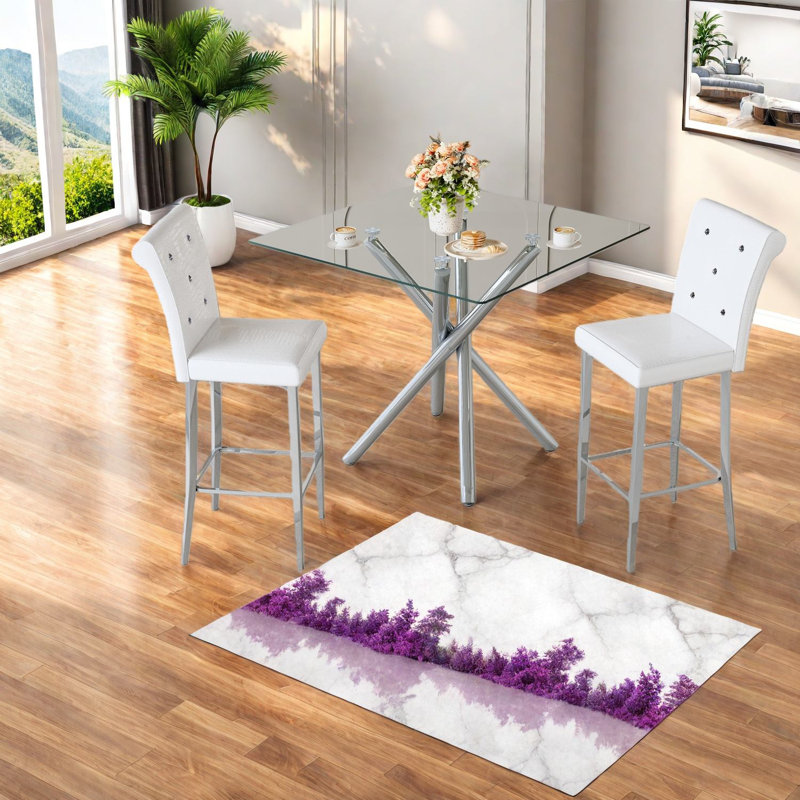 Modern Glass Dining Table Sets With Chrome Base, Stylish Kitchen Chairs, Compact Design